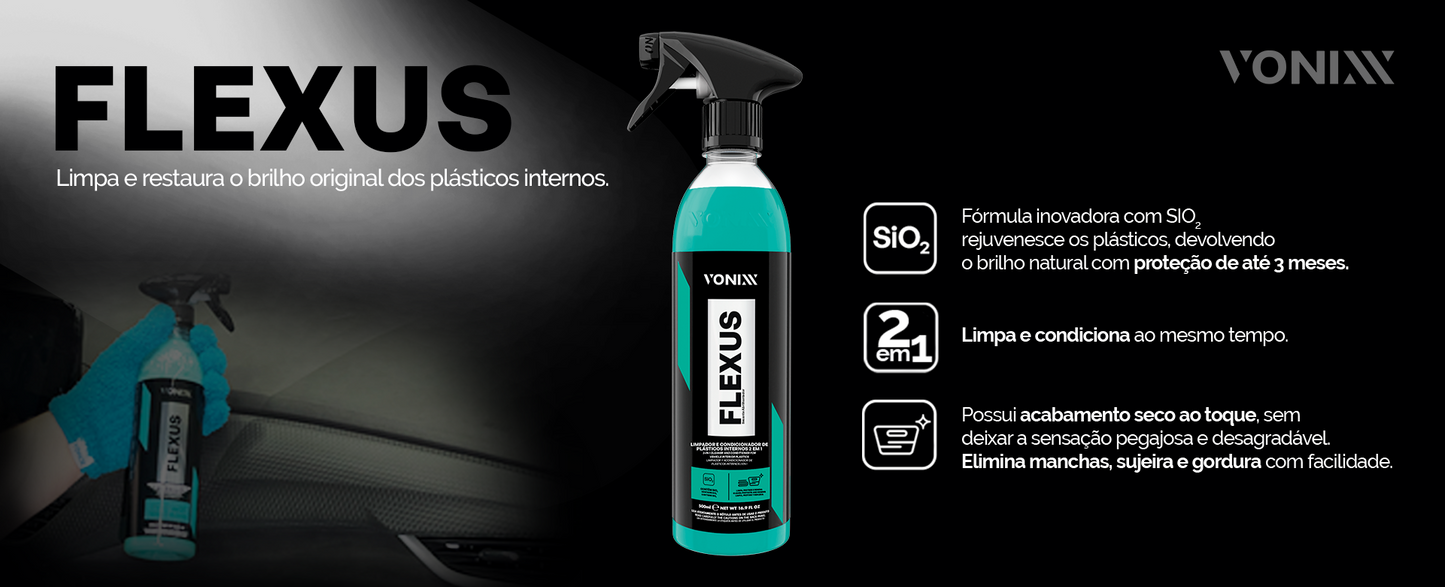 Flexus limpador e condicionador de plásticos