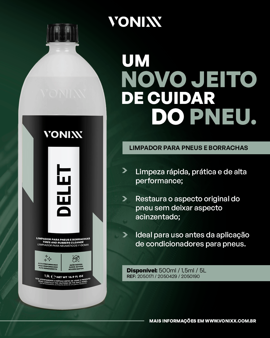 DELET
LIMPADOR PARA PNEUS E BORRACHAS 1.5L